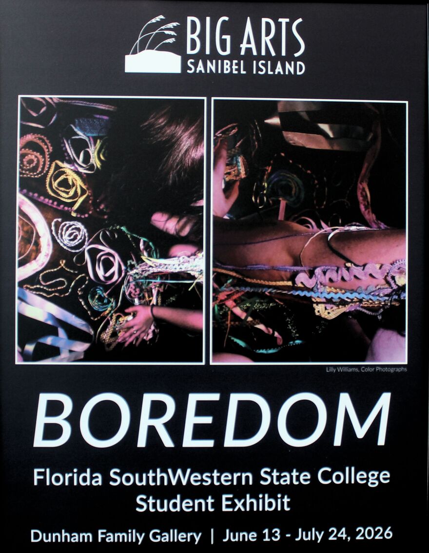 BIG ARTS marquee for 'Boredom' art exhibit.