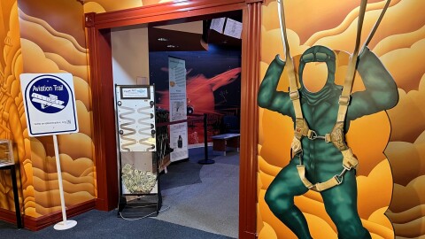 The Aviation Trail Parachute Museum in Dayton tells the story of how parachutes evolved over time, from a Leonardo da Vinci sketch to the free-fall parachute skydivers use today.