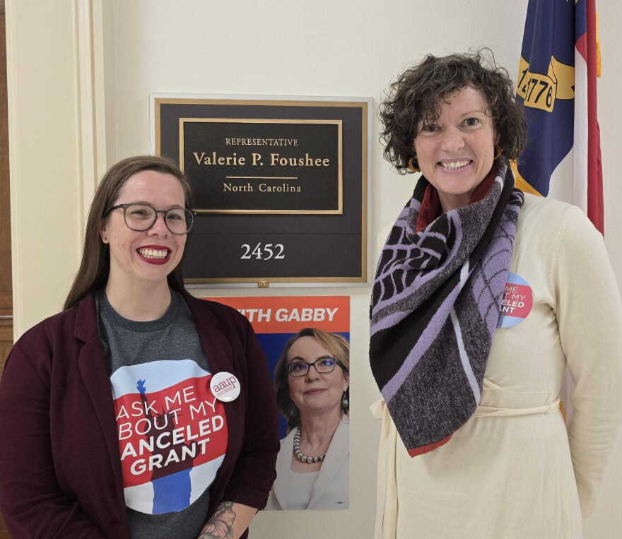 Abigail Hatcher (right) is the interim vice president of the state's American Association of University Professors chapter and an adjunct professor of public health at UNC-Chapel Hill.