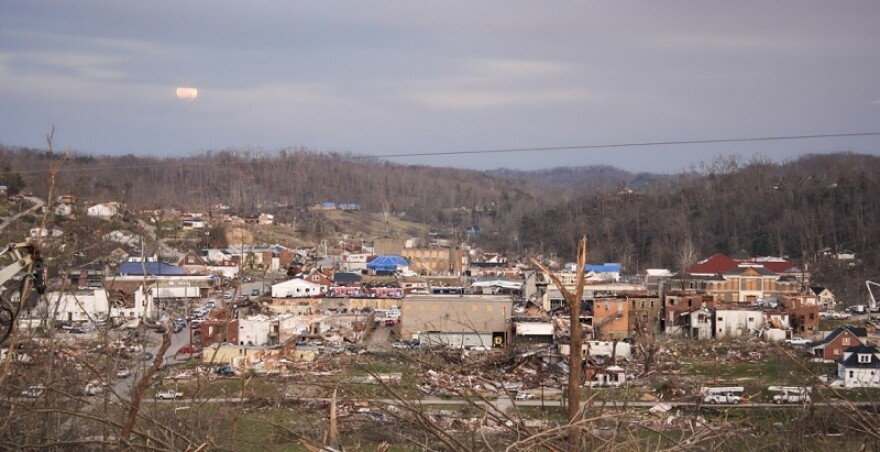 West Liberty, Kentucky, in 2012, one week after an EF3 tornado tore through the town, causing death and destruction.