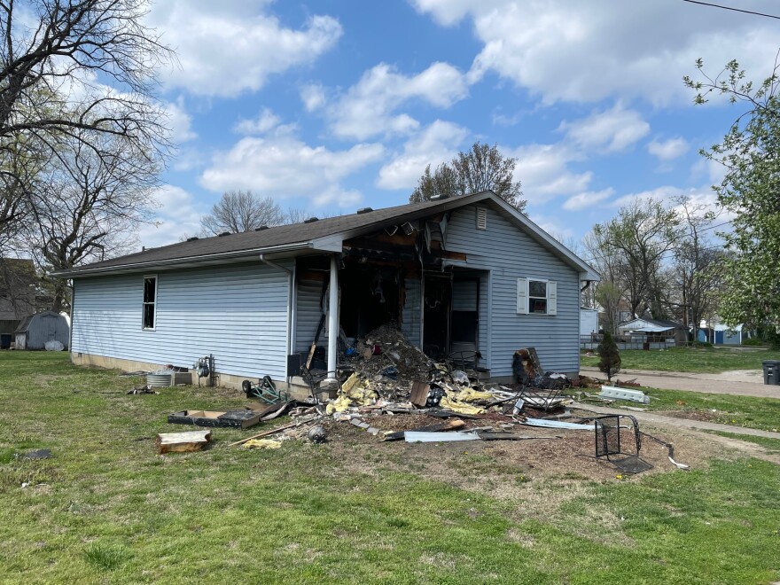 A fire-damaged house at the corner of Broadway and Egmont in Evansville, Mar. 30, 2026.