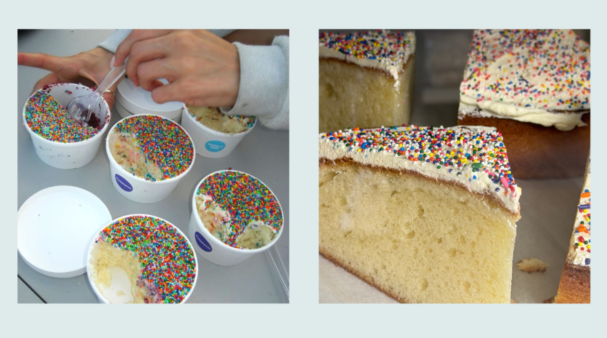 On the left are the Dot Cake's "dotcups", and on the right is cortadillo at La Deliciosa Bakery.