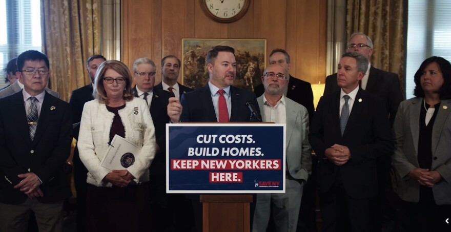 Sen. Robert Ortt and members of the Senate Republican Conference speak at the New York State Capital.