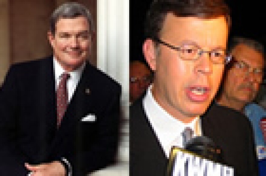 Missouri Senators Kit Bond (left) and Jim Talent(right) want more counties to be declared federal disasters.