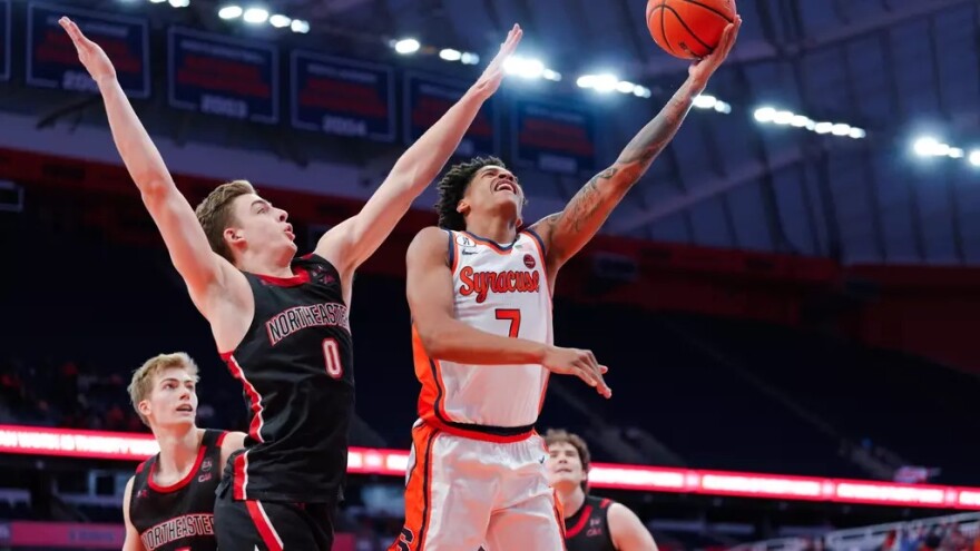 SYRACUSE, NEW YORK - DECEMBER 13: of the Syracuse Orange during a game against the Hofstra Pride at the JMA Wireless Dome on December 13, 2025 in Syracuse, New York. (Photo by Todd F. Michalek/Syracuse Athletics/University Images via Getty Images)