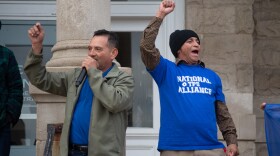 Kamilo Rivera, left, is the president of COSPU — an immigrant support organization that led a rally in Harrisonburg on Sunday. Wilfredo Flores spoke about his experience as a Temporary Protected Status holder.