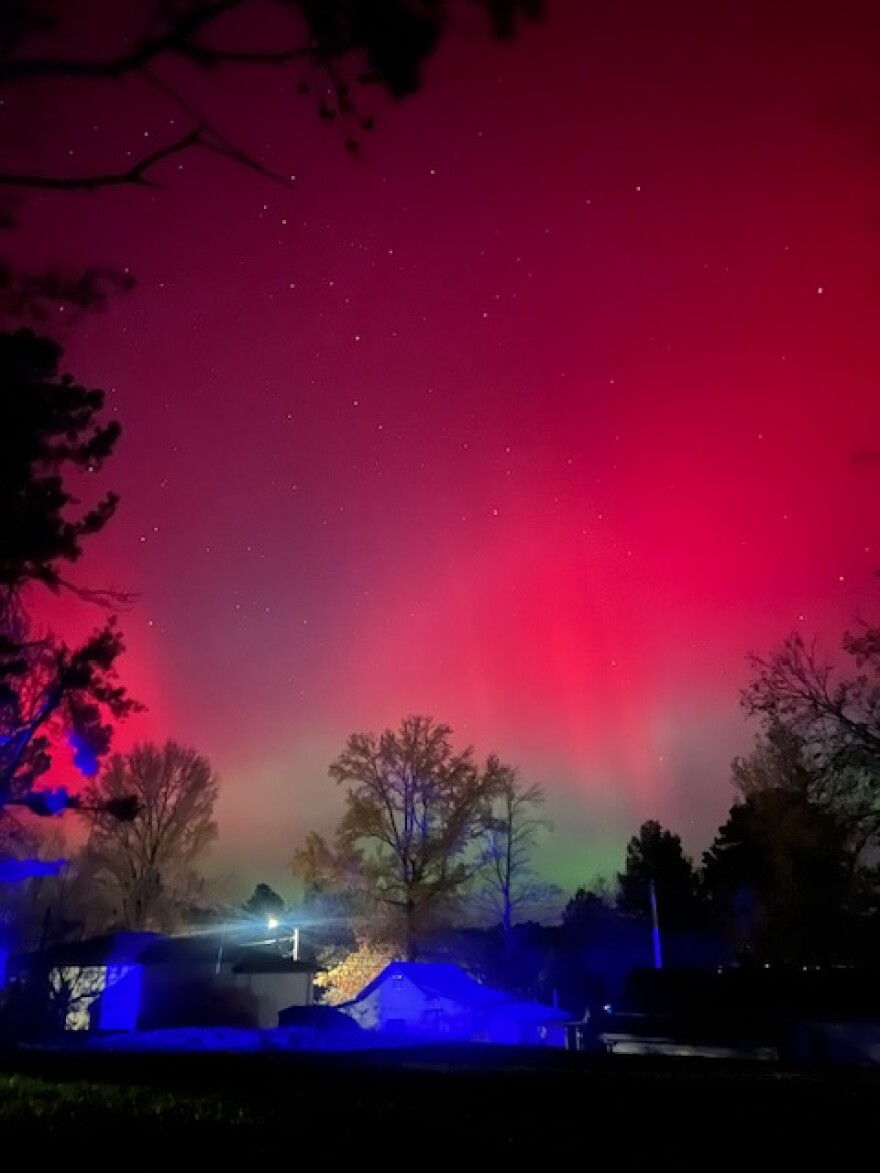 The Northern Lights(Aurora Borealis) can be seen in the sky over Cobden, IL