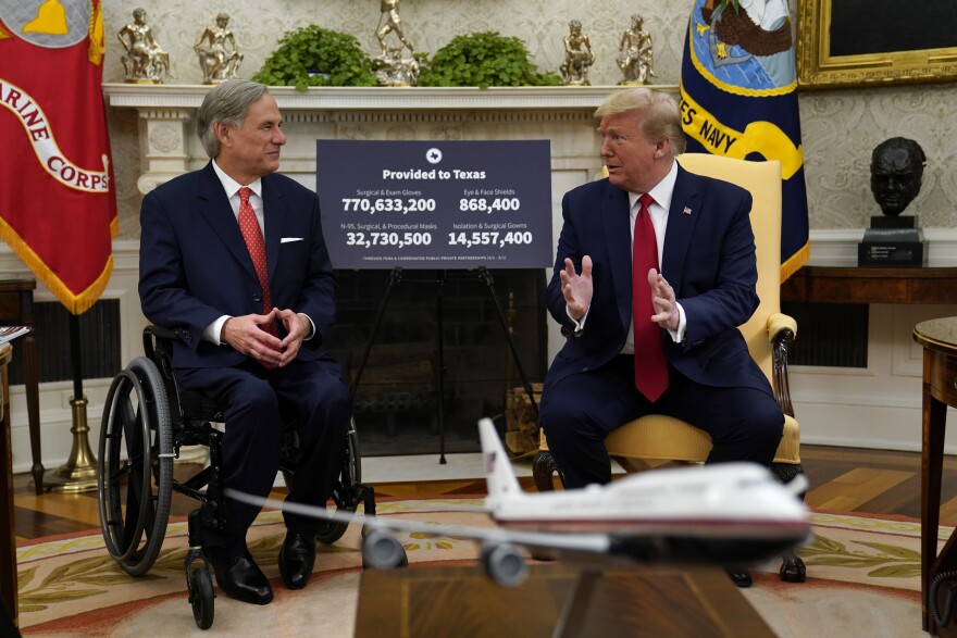 President Donald Trump speaks during a meeting about the coronavirus response with Gov. Greg Abbott in the Oval Office on Thursday.