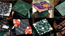 Student-decorated caps at a recent commencement ceremony at the University of South Florida St. Petersburg.