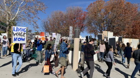 NMSU graduate students and supporters picketing