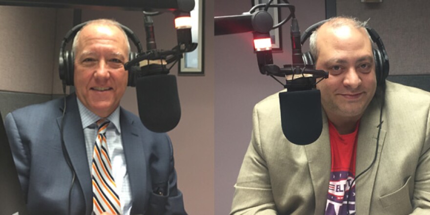 From left, Akron Mayor, Democrat Dan Horrigan and Republican Challenger Josh Sines [Andrew Meyer / WKSU]
