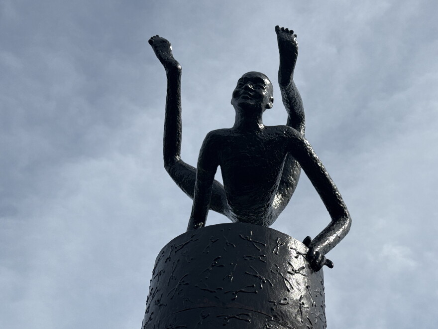 Terrafly, a 16-foot sculpture created by renowned Indian artist K.S. Radhakrishnan, was donated to the town of Pittsford by the Dogra Art Foundation. It was installed in the town's King's Bend Park and unveiled on Saturday, Oct. 10, 2026.