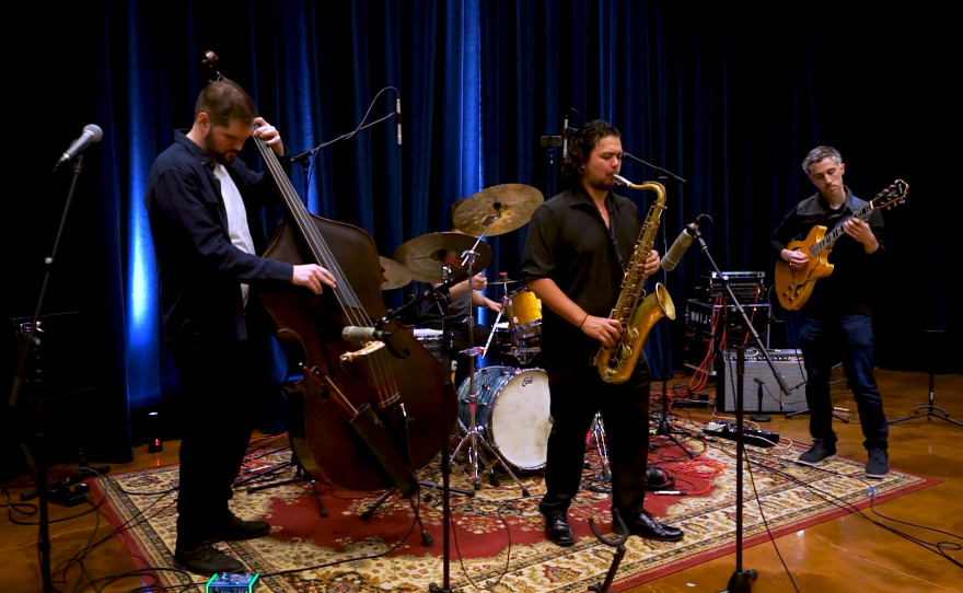 Aaron Krings Quartet playing live in WNIJ's Studio A