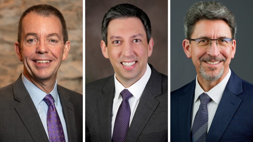 North Dakota State University presidential finalists are, from left, Marshall Stewart, executive vice president for external engagement at Kansas State University; Bernie Savarese, vice president for academic affairs, research and student success at the University of Tennessee; and Alan Smith, dean and professor of kinesiology and health science at Utah State University.