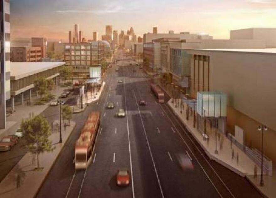 An artist's depiction of the M1 light rail system. The Detroit Free Press reports the plan has been scrapped.