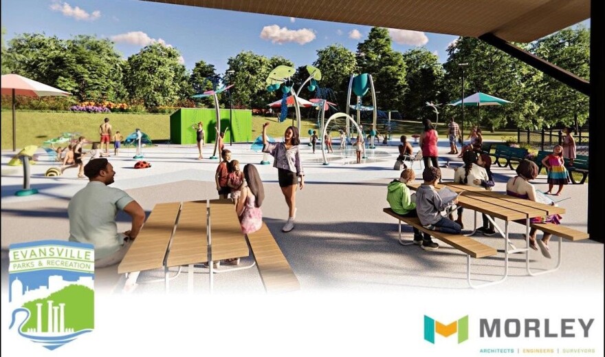 A rendering of a planned splash pad in Evansville's Igleheart Park