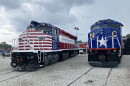 two trains in patriotic designs