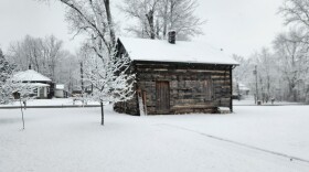 The 1834 Waterford log cabin stands intact before its recent disassembly and relocation for restoration by Elkhart County Parks.