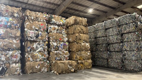 Sorted bales of recycled materials at RCS Recycling in Winchester. This is the end result. These bales will go to different locations for reuse.
