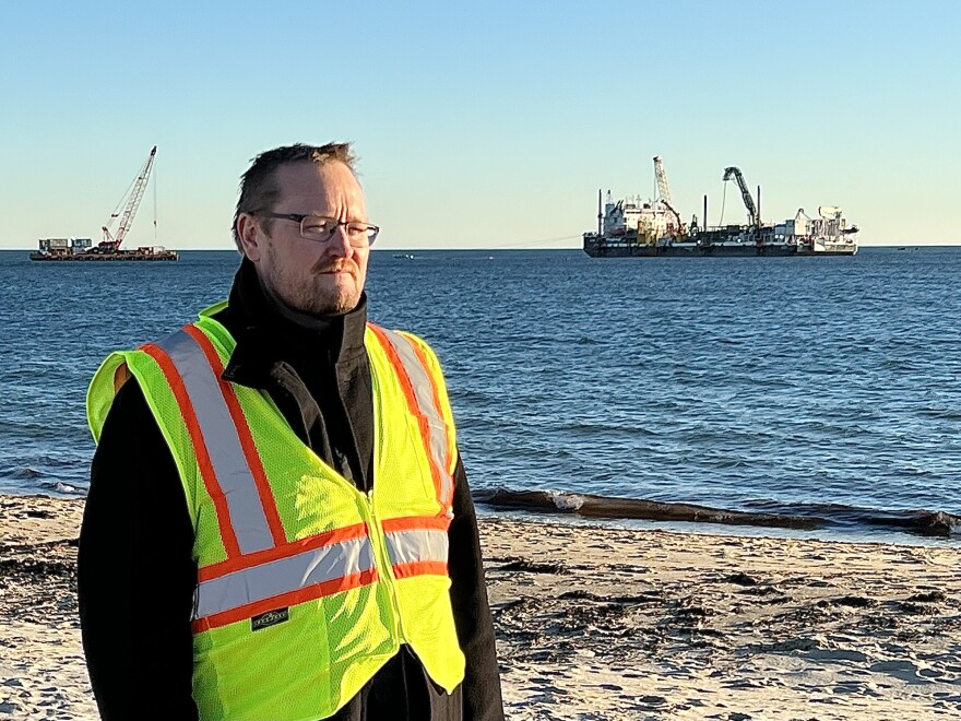 Vineyard Wind CEO Klaus Moeller during a January 2023 tour of onshore operations at Craigville Beach in Barnstable.