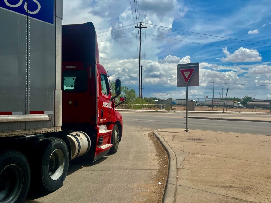 A commercial truck drives into El Paso after after crossing the the Ysleta-Zaragoza International Port of Entry.