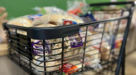 A cart of bread products sits in Linda Tutt High School’s grocery store.