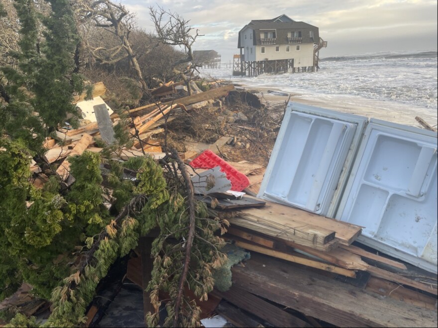 Debris from a house collapse in Buxton, N.C. in October 2025.