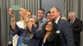Latino leaders pose for a picture at the Annual Contemplation Breakfast in uptown Charlotte.
