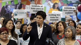 State Sen. Kevin de Leon, D-Los Angeles, speaks during a campaign stop at CHIRLA Action Fund headquarters in Los Angeles. De Leon is running for U.S. Senate against incumbent Dianne Feinstein. (AP Photo/Marcio Jose Sanchez, File)
