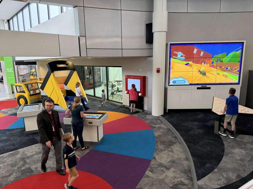 A group of children checks out the newly expanded play zone at the Frederick Douglass Greater Rochester International Airport.
