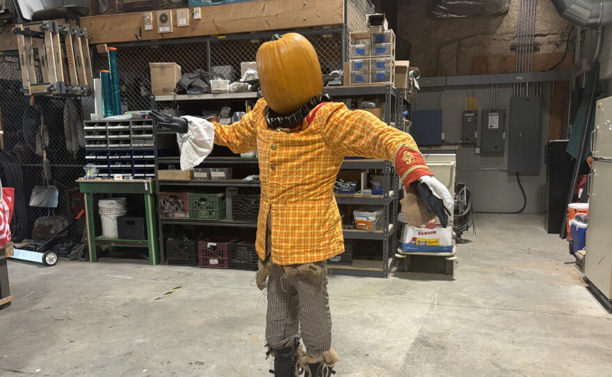 Shakespeare & Company's in-progress scarecrow to be entered in the Berkshire Botanical Garden's Harvest Festival.