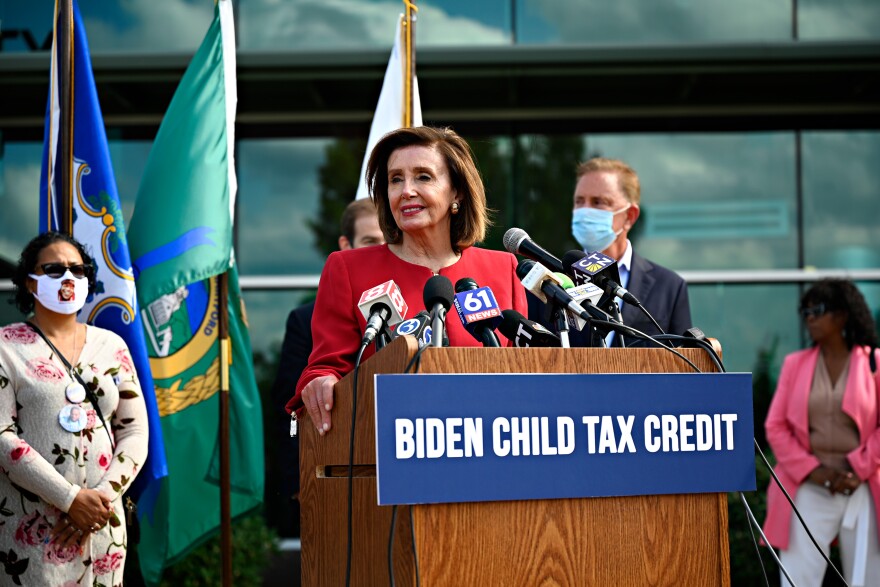 Speaker of the House Nancy Pelosi joins Rep. John B. Larson (CT-01) and Governor Ned Lamont at Goodwin University in East Hartford on September 8, 2021 to celebrate the expanded Biden Child Tax Credit, passed earlier this year as part of House Democrats’ American Rescue Plan. 