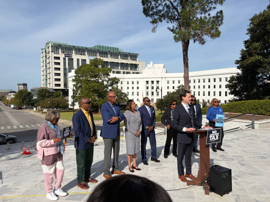 State lawmakers host a news conference at the Alabama State Capitol.