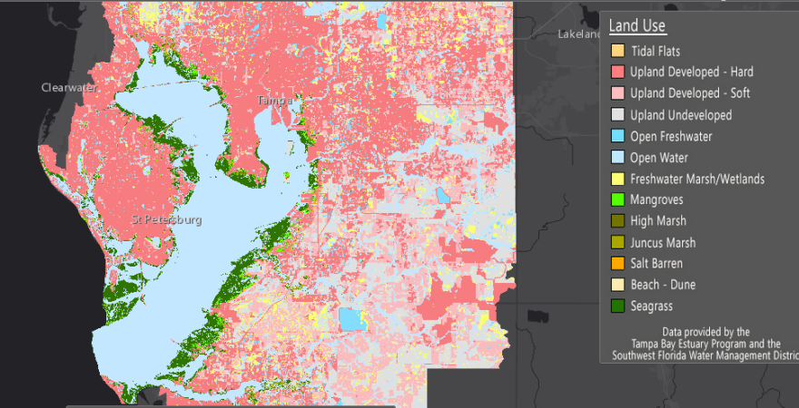 Map of potential sea level rise in Tampa Bay