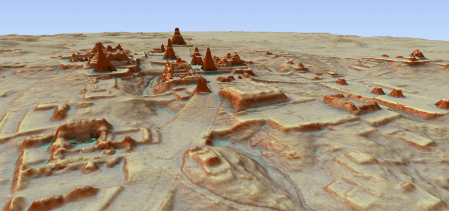 A 3D view of Tikal, the major Maya city.