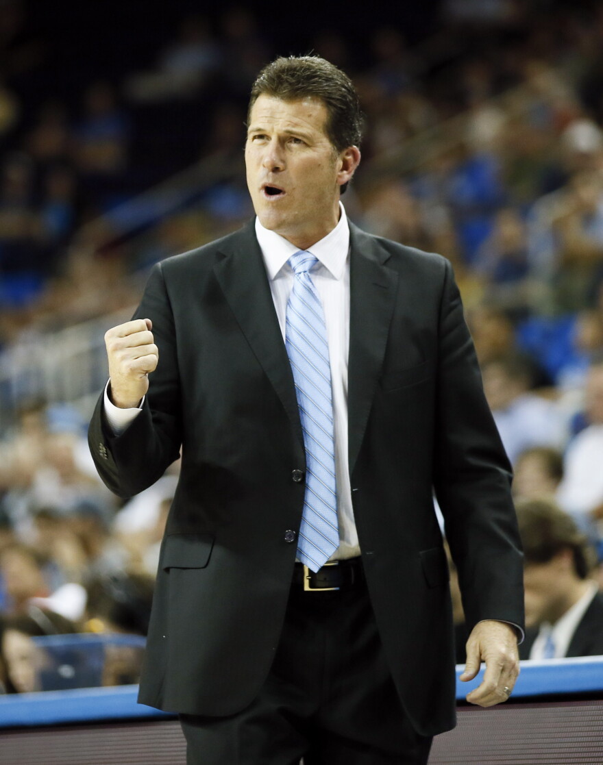 UCLA head coach Steve Alford reacts to his team's play against Cal State Northridge during the second half of an NCAA college basketball game Sunday, Nov. 13, 2016, in Los Angeles. UCLA won 102-87. (AP Photo/Danny Moloshok)
