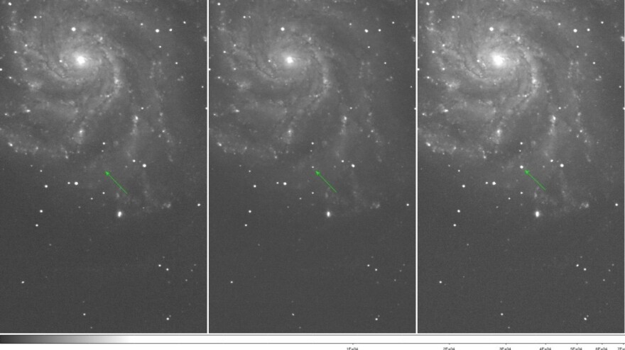 <p>These images show Type Ia supernova 2011fe over the course of three nights in August. It's located in Messier 101, the Pinwheel Galaxy.</p>