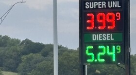 A gas prices sign in Sioux City, Iowa, on August 13, 2026. (Bret Hayworth, Siouxland Public Media News)