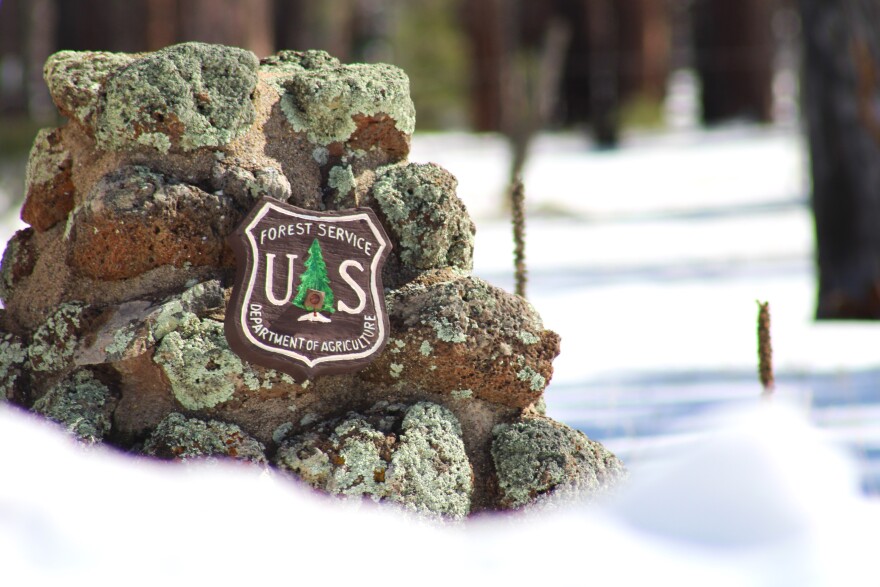 A U.S. Forest Service sign at the Happy Jack ranger station in Arizona's Coconino National Forest on February 24, 2026.