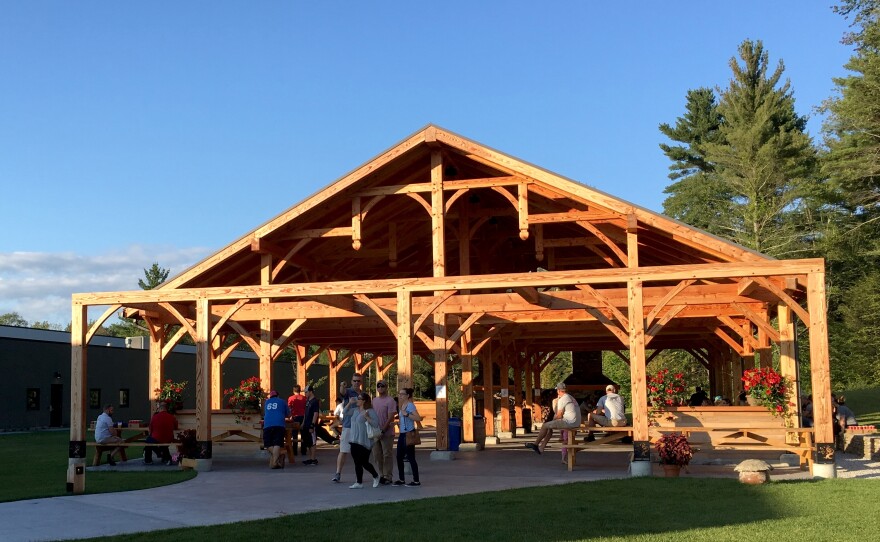 A timber structure at Tree House in Charlton, Massachusetts.