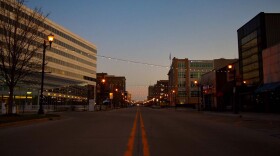 A usually busy street in downtown South Bend is empty due to the COVID-19 pandemic