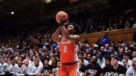 Orange guard JJ Starling (2, Orange) fires a three-pointer against Duke in Durham on Monday.