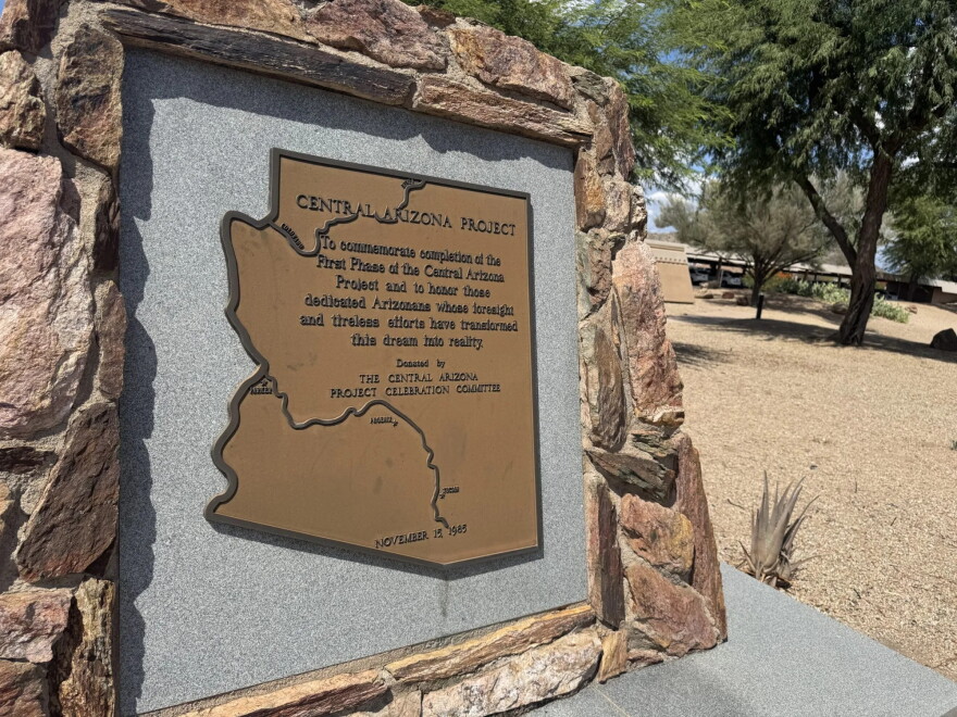 CAP historical plaque honors construction of the canal system at headquarters in Deer Valley in Phoenix.