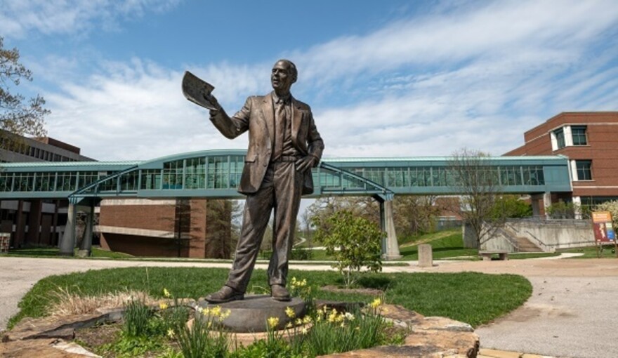 A statue of Wayne Goode stands on the University of Missouri-St. Louis campus. The former legislator was instrumental in establishing UMSL and crafting legislation that allowed the University of Missouri to buy land to establish the University of Missouri-St. Louis.