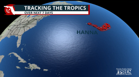 Forecast cone for Tropical Storm Hanna.