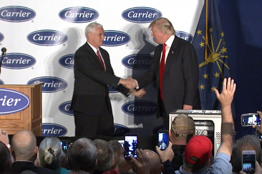 Vice President Mike Pence and President Donald Trump visited the Carrier plant in Indianapolis in November 2016 to announce their deal to prevent some jobs from outsourcing.