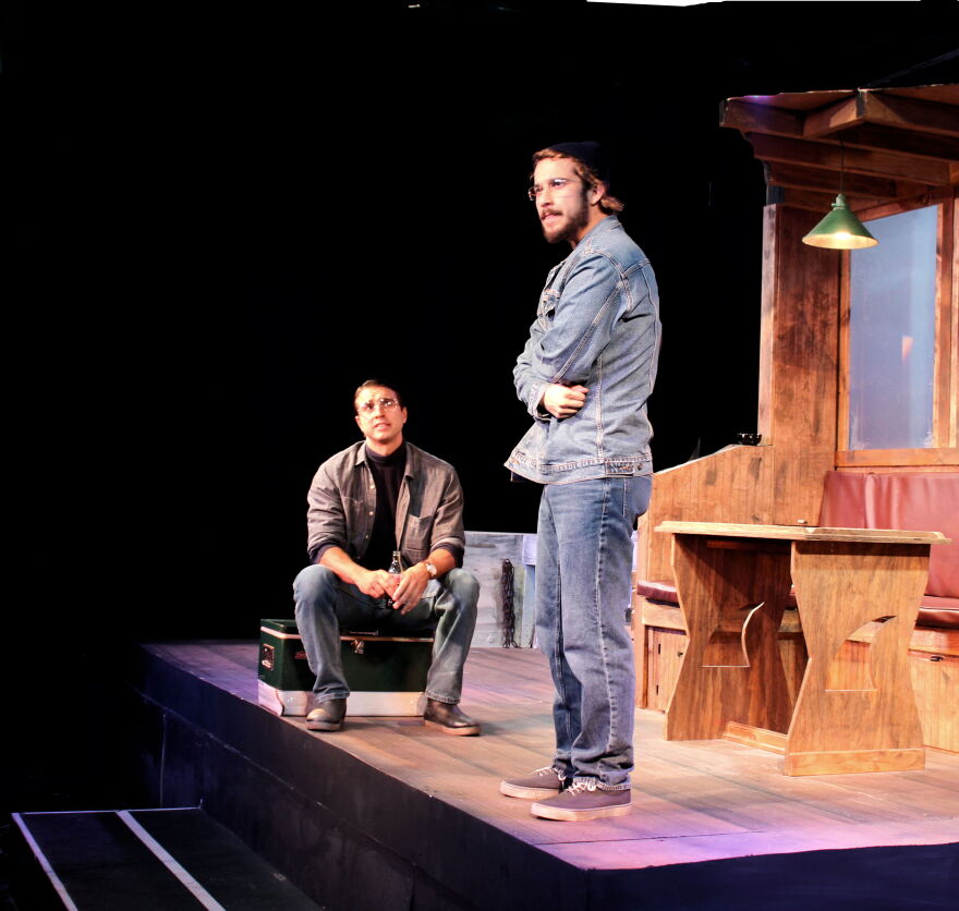 Sean Fleming portrays Roy Scheider and Cody Farkas plays Richard Dreyfuss in 'The Shark Is Broken" at the Off Broadway Palm.
