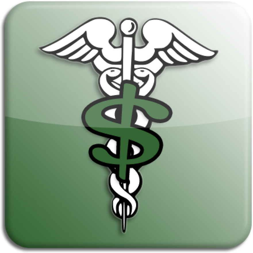 Medicaid illustration: A Caduceus symbol and a dollar sign