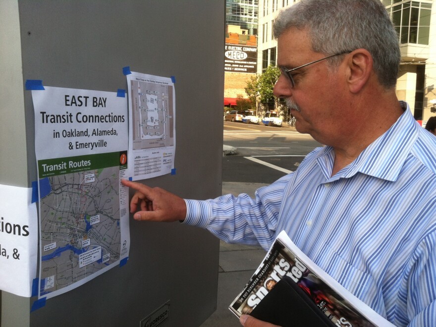 IT consultant Gerard Alessi tries to figure out his way home from his office in San Francisco back to suburban Concord on Tuesday.