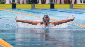 Pictured: 14-year-old Reagan Uszenski competes in the 2026 CARIFTA Aquatic Championships